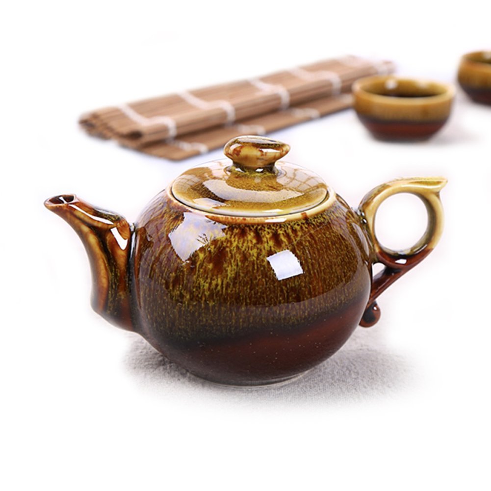 Chinese Traditional Style Kungfu Tea Set - Porcelain Teapot & Teacups Teapot(Seven Stacked Series) (Yellow)