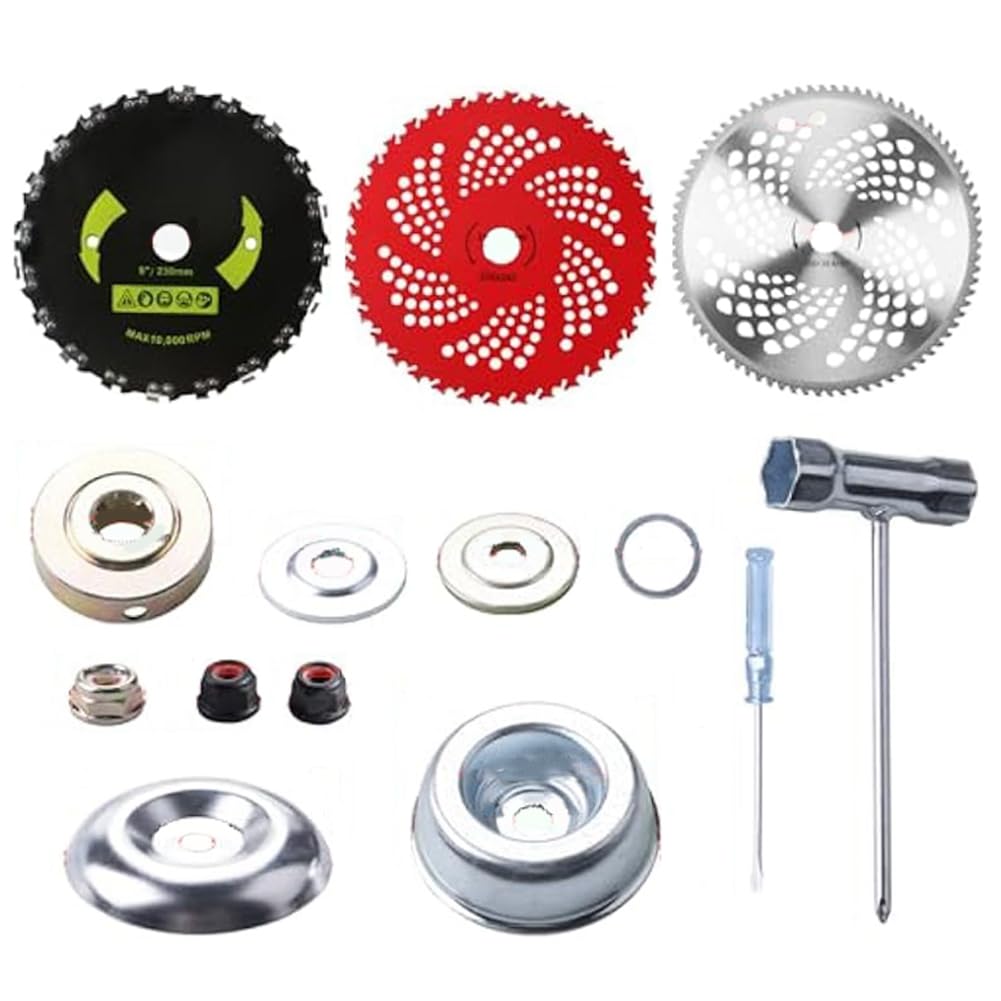 Cuchillas de 9 Pulgadas X 36 Dientes y Hojas de Dientes de Motosierra Redondas de 9 Pulgadas X 20 T y Cuchillas Desbrozadoras de 10 Pulgadas X 80 T con Kit Adaptador