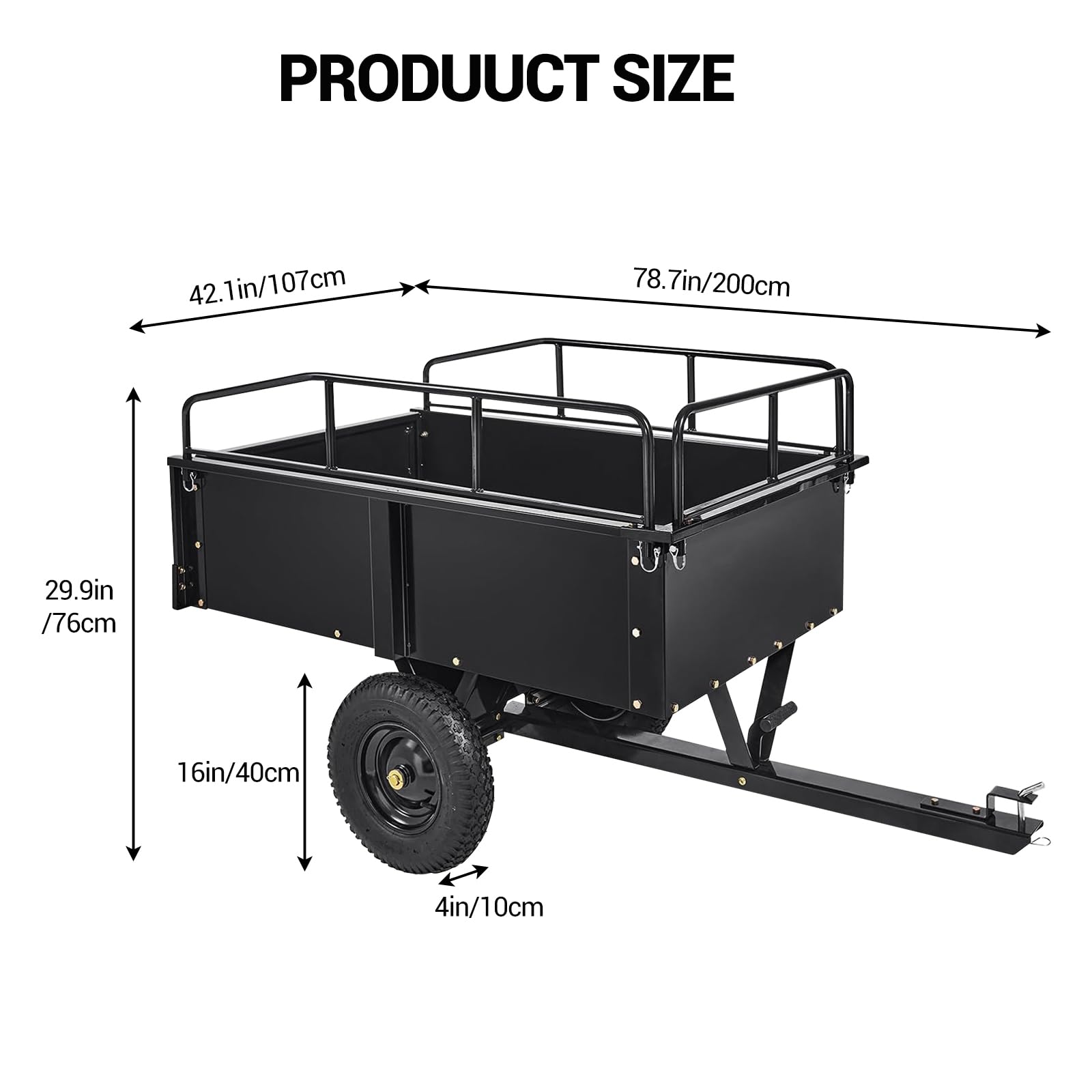 Garvee Remolque Utilidad Robusta 900 LB - Volquete basculante de acero con derrame manual y pedal - Ruedas todoterreno, doble rodamiento, ideal para tractor cortacésped, Quad, granja, madera