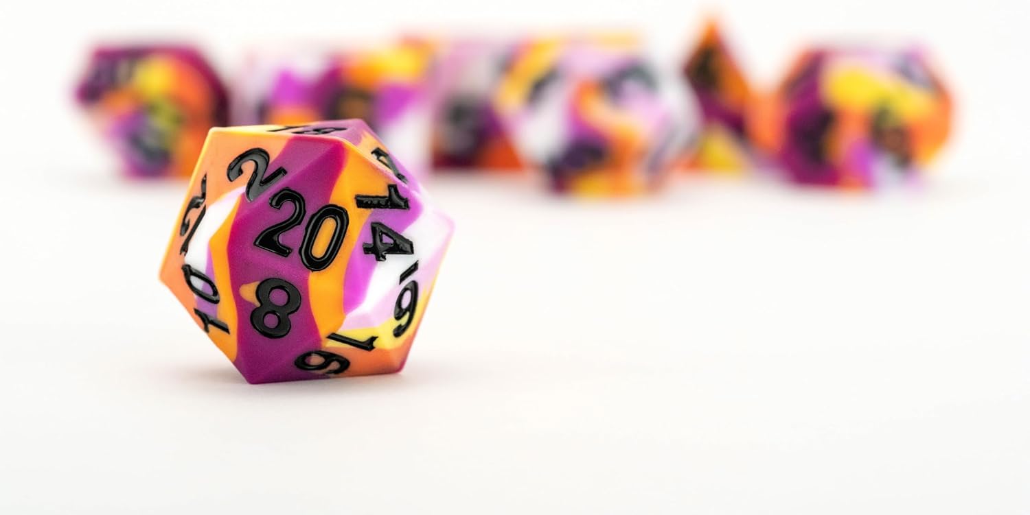 FanRoll 16mm Pride Sharp Edge Silicone Rubber Polyhedral Dice Set: Lesbian