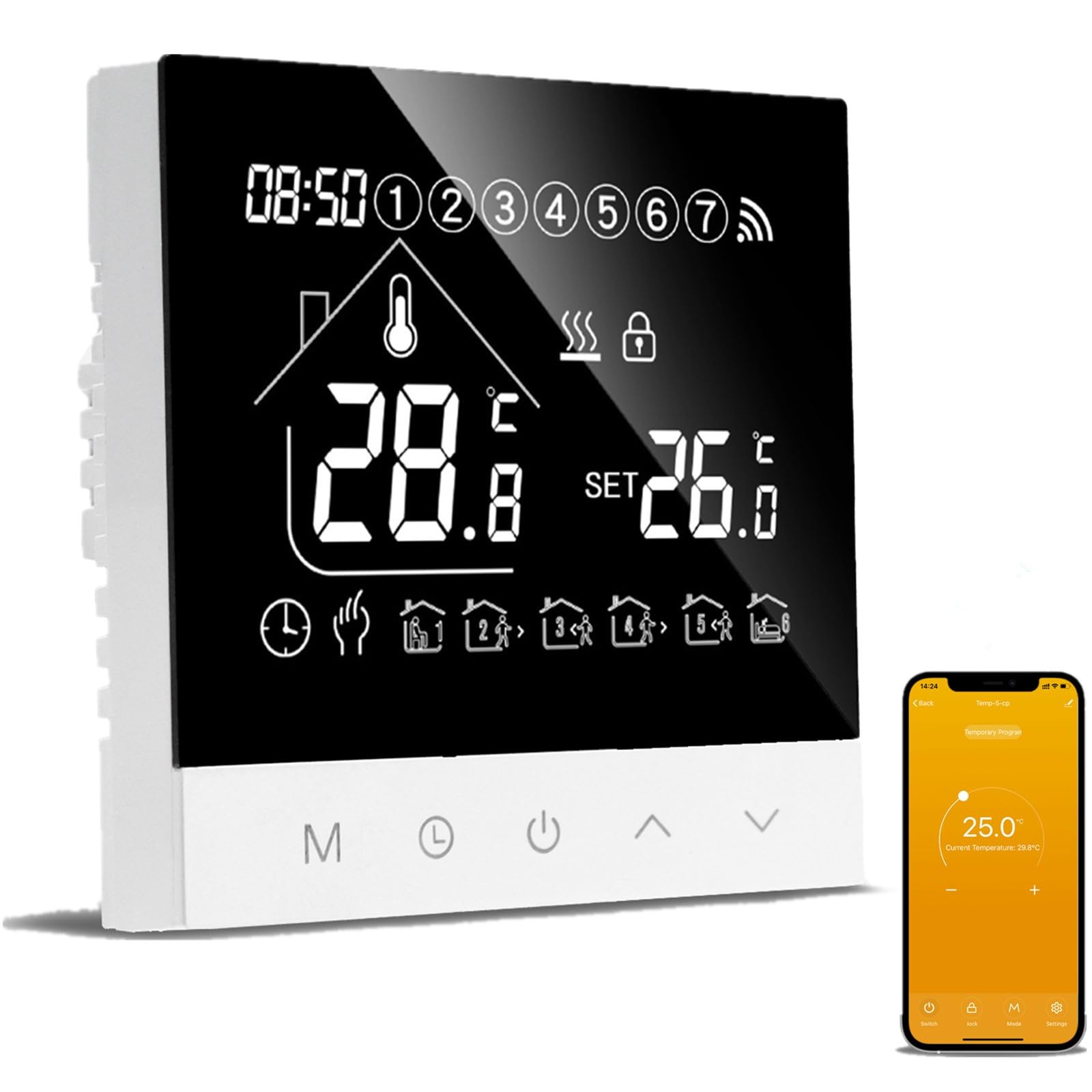 Smart Thermostat für Wasser Fußbodenheizung,WiFi Programmierbar Wandthermostate LCD Digital Touchscreen Heizungsthermostat,Tuya Raumthermostat Kompatibel mit für Google Home,Alexa (Wasserheizung 3A)