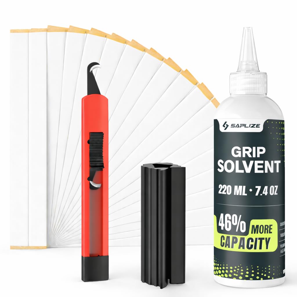 SAPLIZE Value Golf Grip Repair Kit – Includes 7.4oz GTA-200 Golf Grip Solvent, 15 Exclusive High-Performance Golf Grip Tape, Hook Knife, and Rubber Vise Clamp for Regripping Golf Club Grips