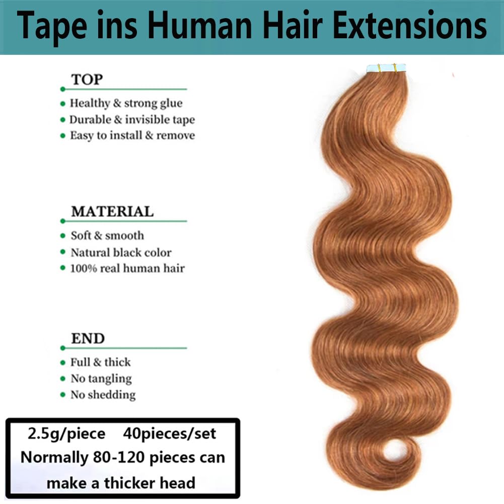22 Inch Tape In Hair Extensions, 40 Pieces 100g Human Hair Remy 22 inch Tape Hair Extensions Human Hair 40 Pieces Full Head  main image 3