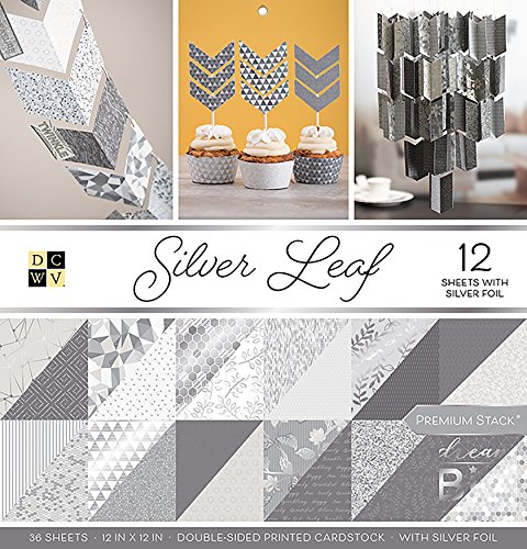 DCWV Printed Cardstock Paper 12x12, 36 Sheets of Scrapbook Paper for Crafts and Card Making, Double Sided Heavy Duty Cardstock with Foil Accents - Silver Leaf
