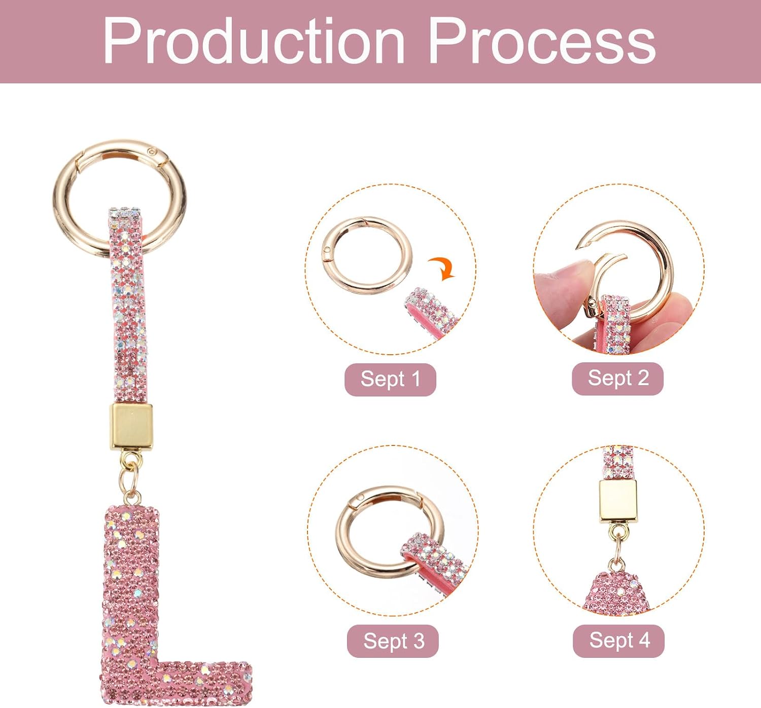 MECCANIXITY Bling Car Letter Charm, Car Rear View Mirror Charm Pink Initial Letter Interior Decoration Hanging Crystal Ornaments for Women, Bags DIY, l