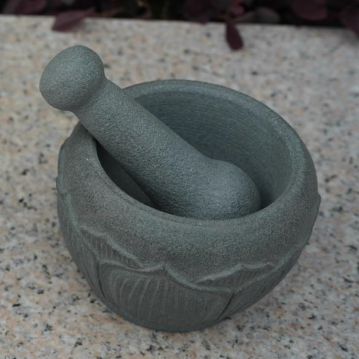 Zestaw Moździerza I Tłuczka Akcesoriów Kuchennych Rzeźbiony Zabytkowy Kamienny Moździerz Kruszarka Bluestone Grinder Pounding Jar Pestle Set Jadalnia