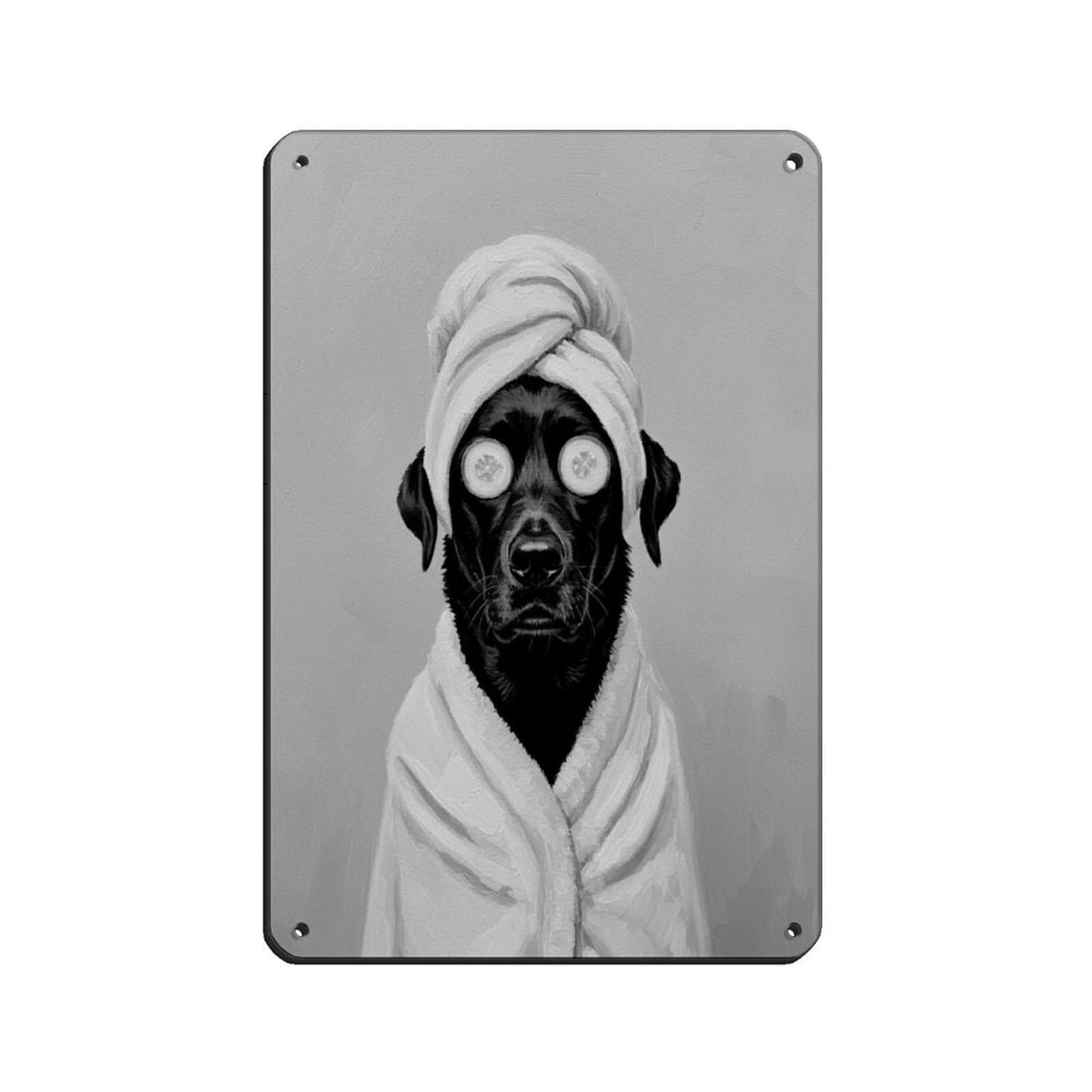 Bathroom Spa Art, Black Labrador Retriever Dog Tin Sign Vintage Metal Pub Club Cafe Bar Home Wall Art Decoration Poster Retro 8x12inch(20x30cm)
