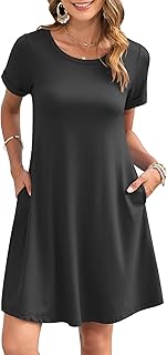 Women's Summer Casual Dresses 2026 Short Sleeve Swing Beach Floral T-Shirt Dress with Pockets