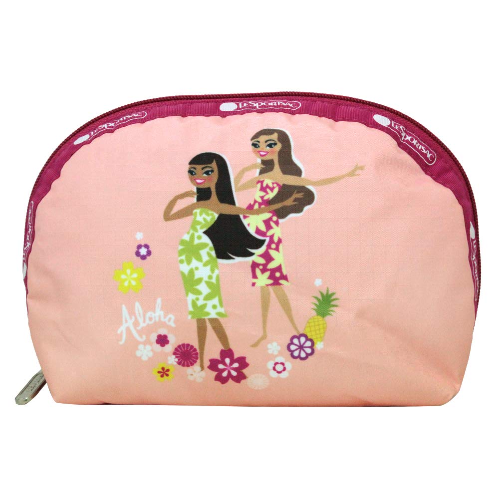 Hula Duo HAWAII EXCLUSIVE Medium Dome Cosmetic Bag/Pouch Style 8170/Color K875, Colorful Hula Girls, Aloha & Hawaii Printed on Front/Back, Pineapples, Flowers, Tropical, Collector's Bag