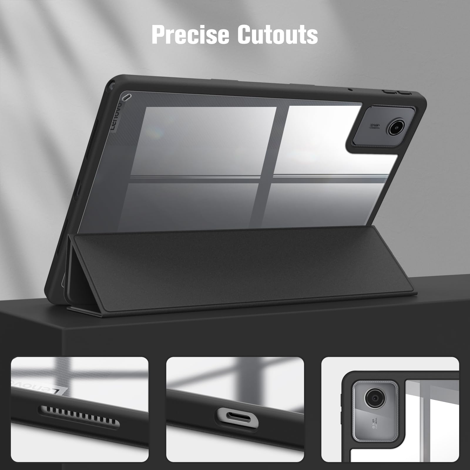 FINTIE Etui kompatybilne z Lenovo Tab M11 (TB330) 11-calowy tablet 2024 - [z uchwytem na długopisy] cienka, lekka, przezroczysta tylna obudowa z miękkiego TPU, czarne