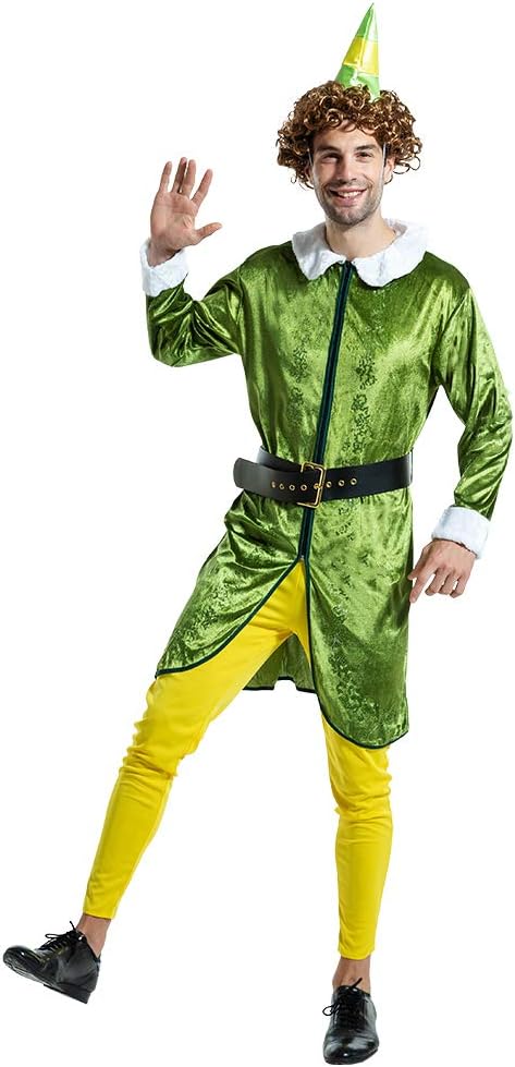 ReneeCho Men’s Elf Costume Christmas Adult Santa Elf Outfit Cosplay Party