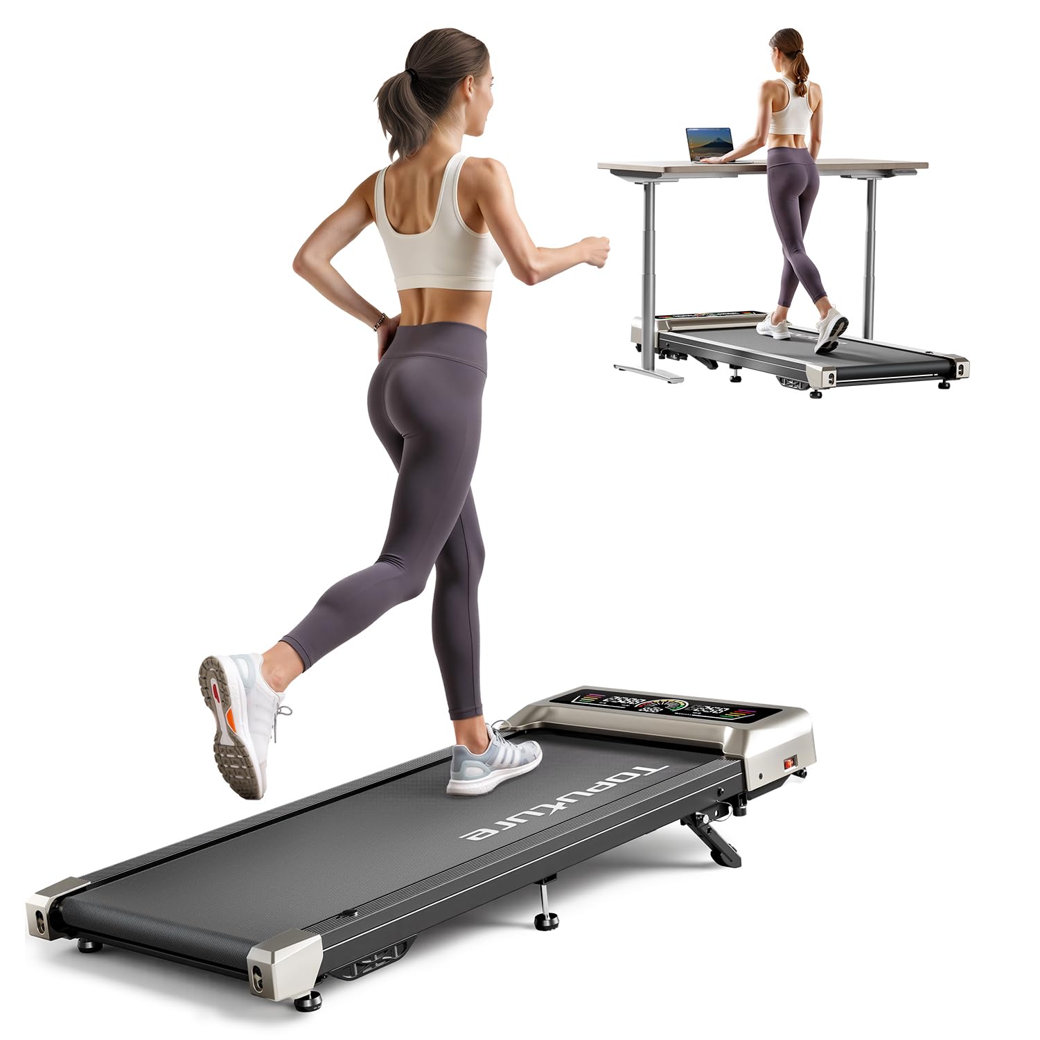 1-10km/h Tapis Roulant Salvaspazio, Tapis Roulant Elettrico con 10% Inclinazione, 3 Pendenza, 3.0HP Motore silenzioso, 4 in 1 sotto la scrivania Walking Pad, App e Telecomando, Ampio Display LED