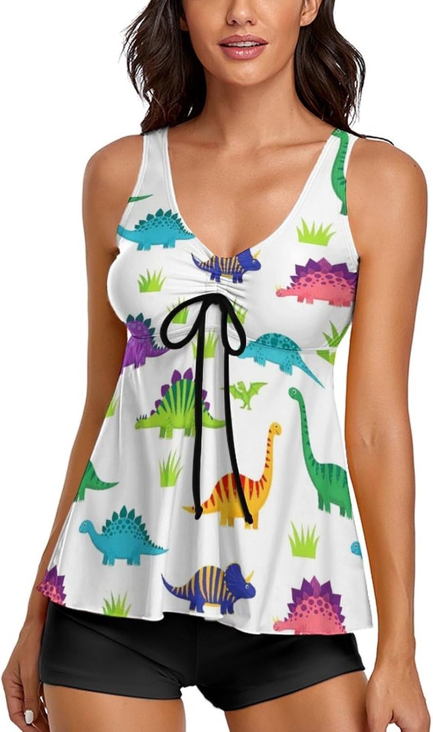 Women Tankini Swimsuits with Shorts, Adjustable Drawstring Removable Padding Bathing Suits