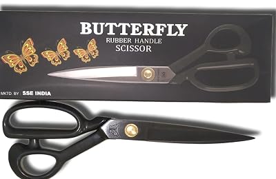 Butterfly Premium Fabric Scissors 10 Inch(25.4CM), Best Carbon Rubber Handle Tailoring Scissor for Cloth Cutting, Stichi