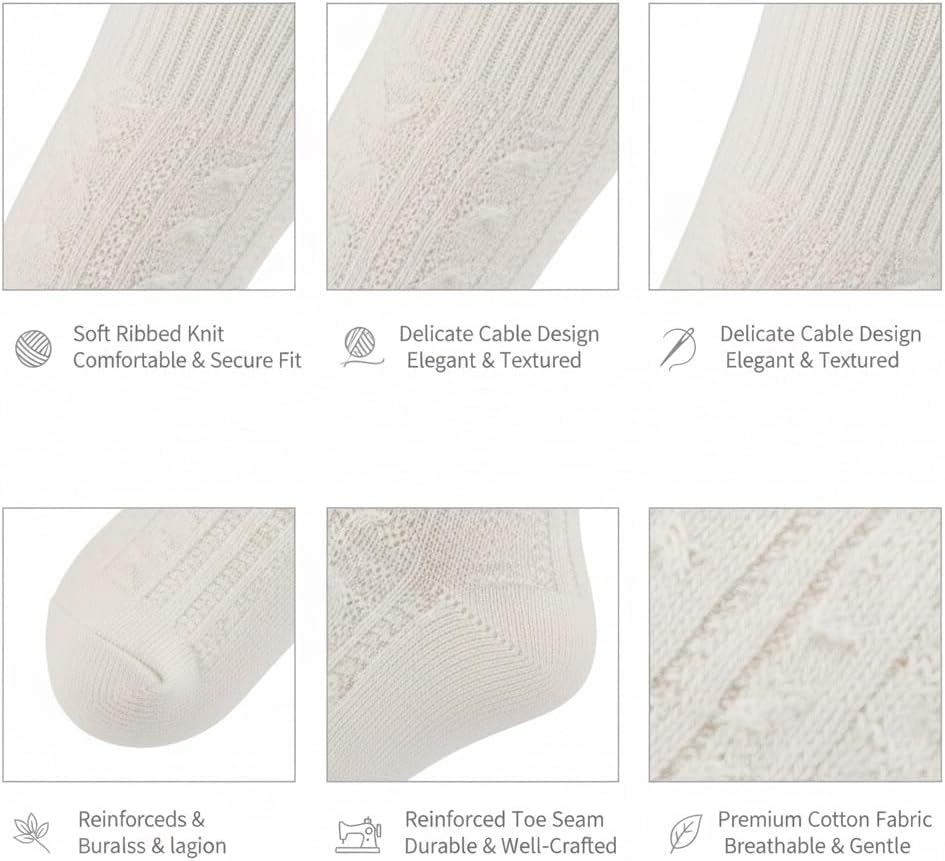 Women's Cable Knit Cotton Thigh High Socks, Warm Over-the-Knee Stockings, Winter Fashion Leg Warmers (3 pairs)