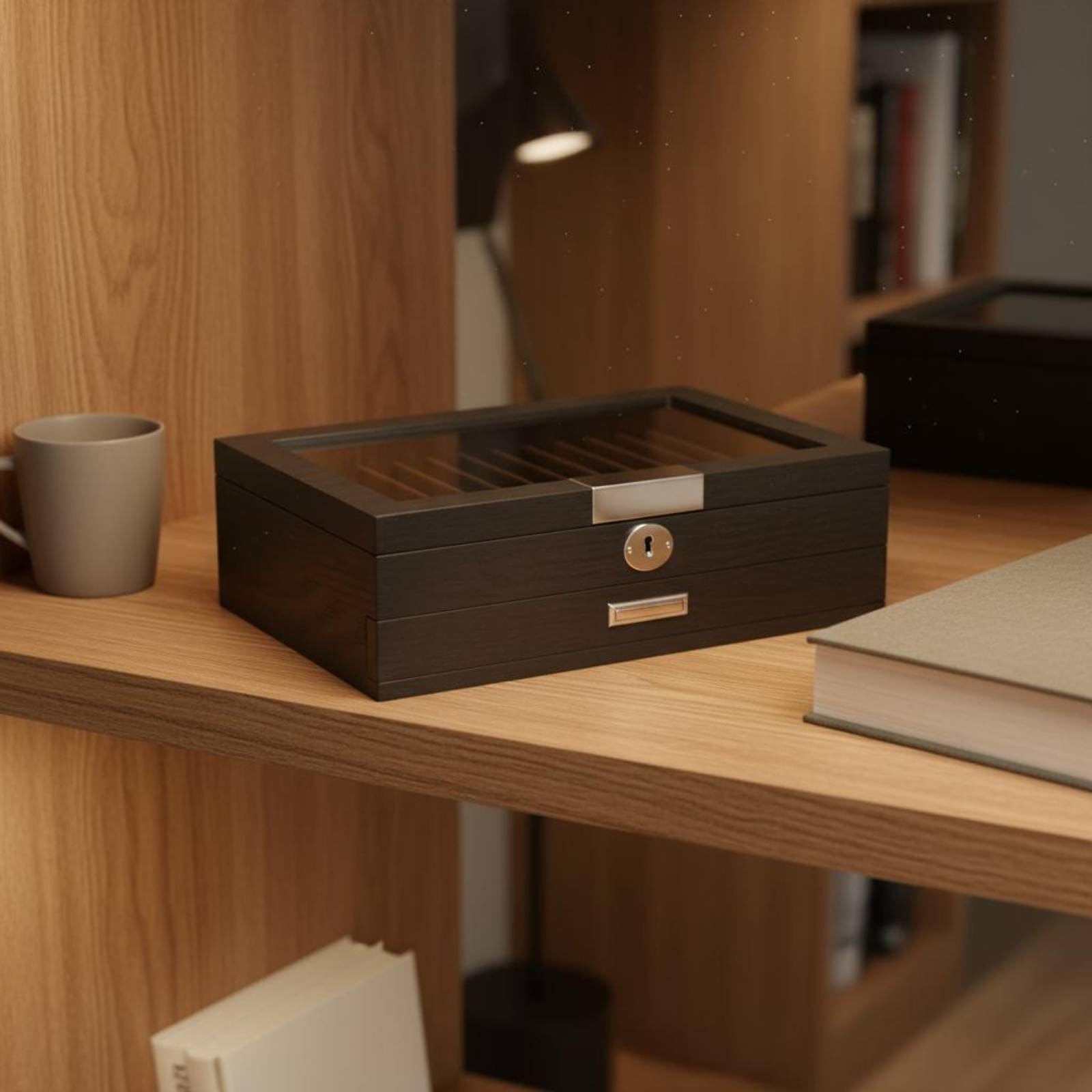 Stift Vitrine Stiftebox Stiftkoffer Stift Organizer Holz mit Glasabdeckung Und Gepolstertem Innenleben für Kratzschutz Sammlung Präsentation, 23 Steckplätze