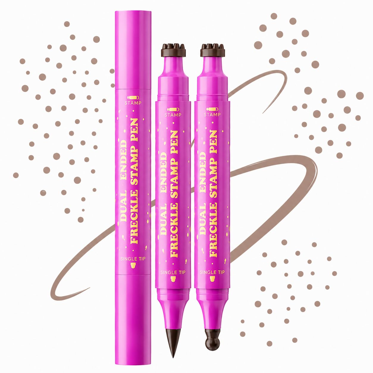MEICOLY 2PCS Dual-ended Waterproof Freckle Stamp Pen,Faux Freckles Pen Waterproof with Soft Sponge Stamp & Precision Tip,Quick-dry Fake Freckles Stamp Makeup, 01 Beige Brown