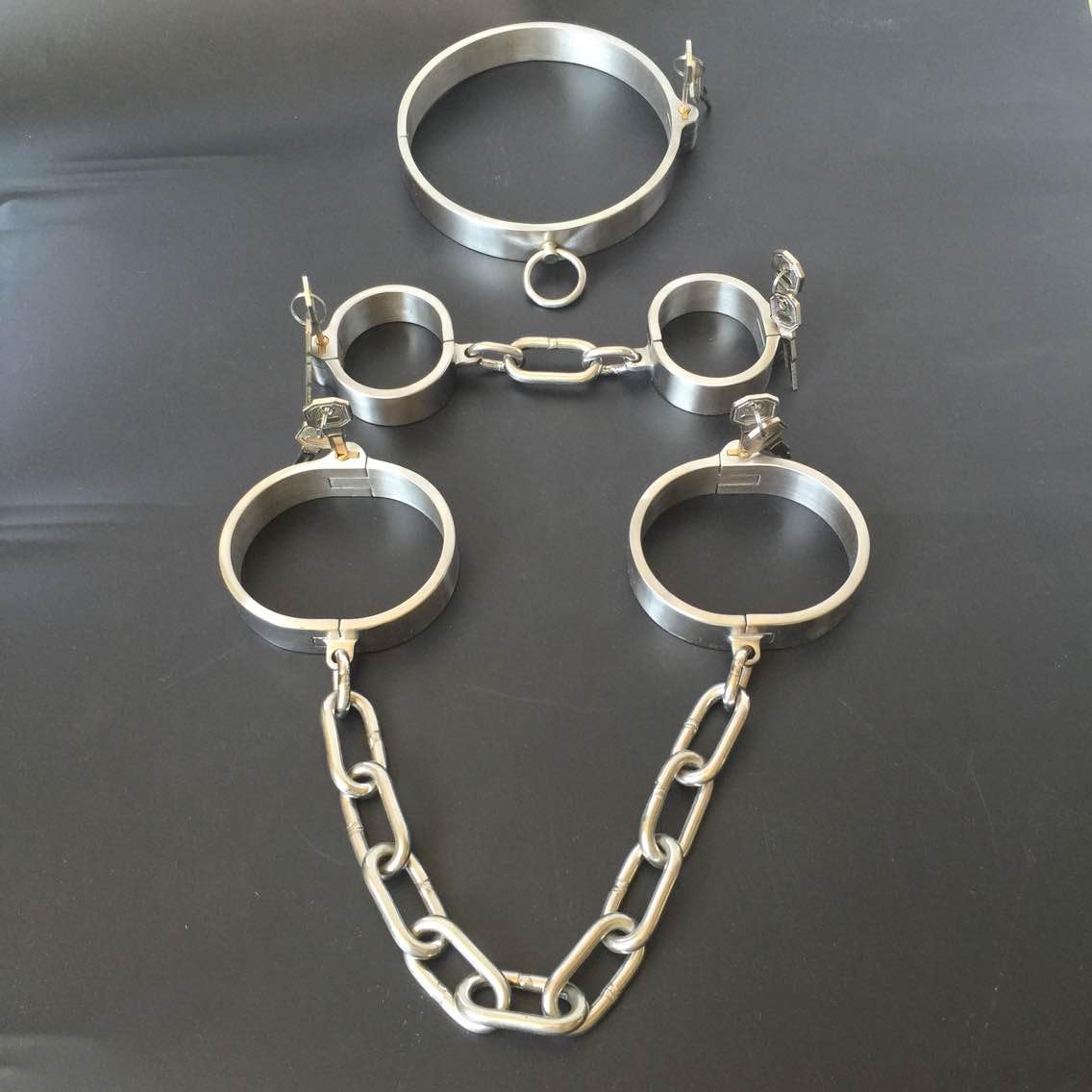 Menottes Acier Inoxydable Collier Poignet Cheville Ensemble Bondage BDSM (3PCS)
