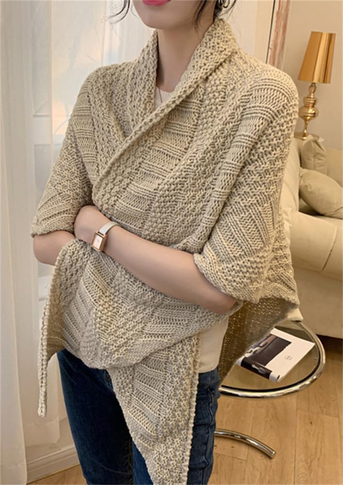 Women's Triangle Knotted Shawl Wraps Casual Knitted Sweater Scarf Retro Cardigan Cape Travel Stoles Shoulder Tops - Image 3