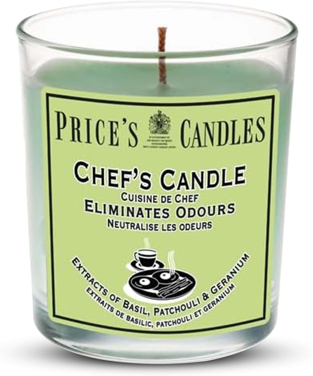Price's - Chef's Jar Candle - Odour Eliminating Candle - Made with Basil, Patchouli & Geranium Extracts - Clean, Fresh, Quality Fragrance - Long Lasting Scent