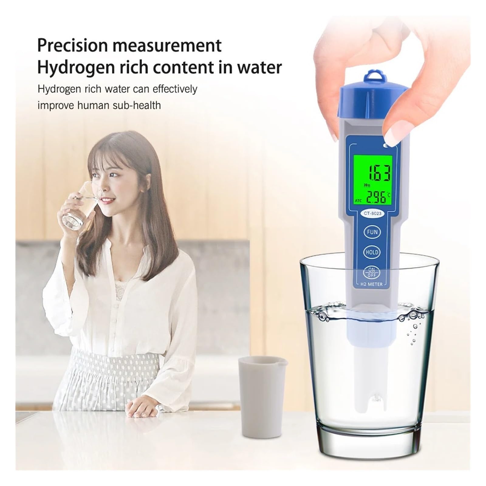 CT-8023 Pluma De Prueba De Calidad Del Agua Rica En Hidrógeno Medidor De Hidrógeno H2 0-2400ppb /0-2.40ppm Generadores De Hidrógeno For La Salud(Without backlight)
