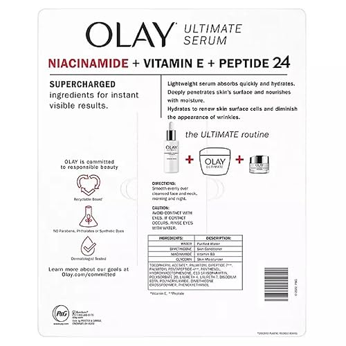 Miniatura 2 de Olay Ultimate Niacinamide + Vitamin E + Peptide 24 Suero hidratante sin fragancia, 1.3 onzas líquidas (paquete de 2)