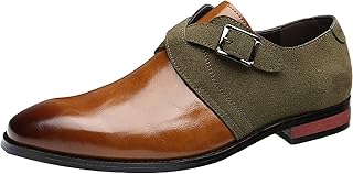 WKNBEU Scarpe da Uomo Classiche Formali con Cinturino alla Caviglia Scarpe Eleganti in Pelle con Fibbia Singola Scarpe Casual da Lavoro Mocassini in Nero Marrone Brown- US8/UK7/EU40