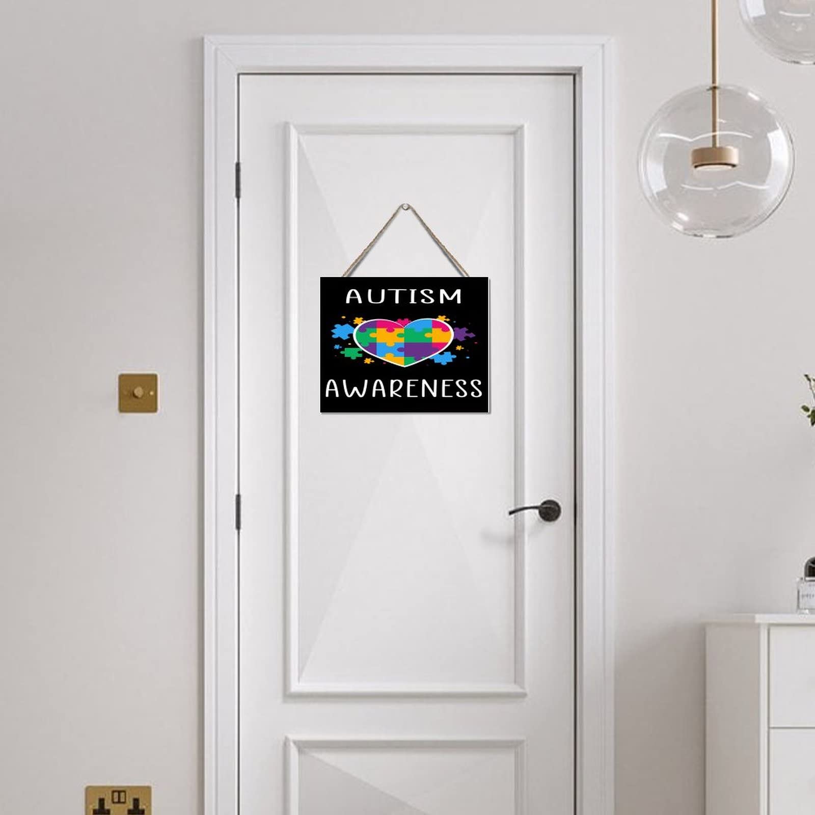 Evans1nism Targa in legno da appendere alla parete con autismo, con scritta Love Needs No Words, per lavanderia, bagno, camera da letto, cucina, 30,5 x 30,5 cm