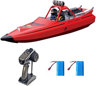 RC Boat W/ 2.4GHz Remote Control, 2 Rechargeable Batteries & LED Lights for Pool Lakes Water, High Speed RC Sport Jet Boat RTR for Adults Gifts Toys (Red)