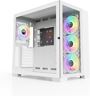SAMA ATX Mid Tower Computer Case Tempered Glass Window with 3X ARGB Uni Fan Kit PWM Fan Type-C USB3.0 Pc Case A711 White