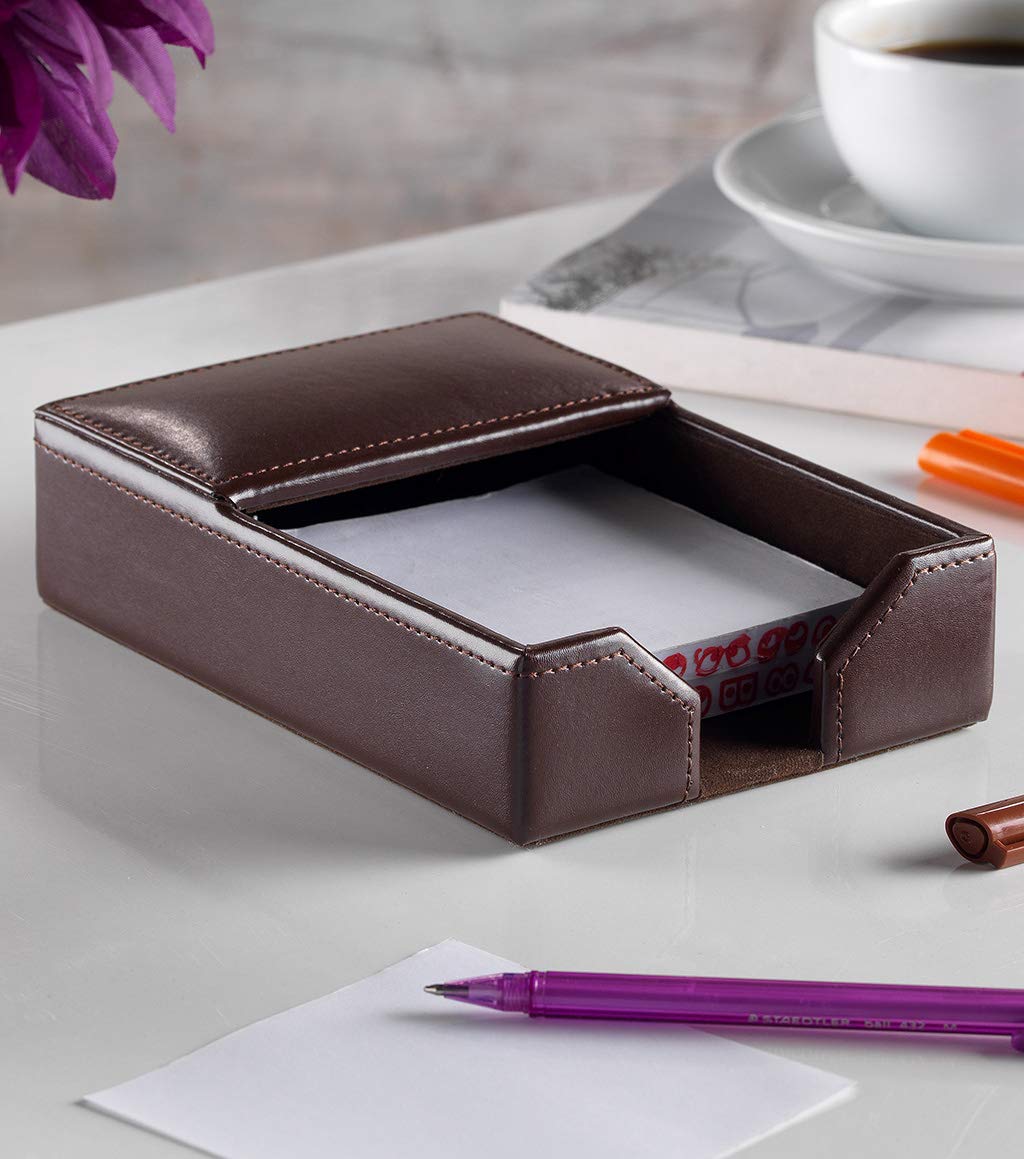 Zale Yardley Brown Handmade Real Leather Memo Holder Desk Organiser Desk Tidy 18 X 12Cm