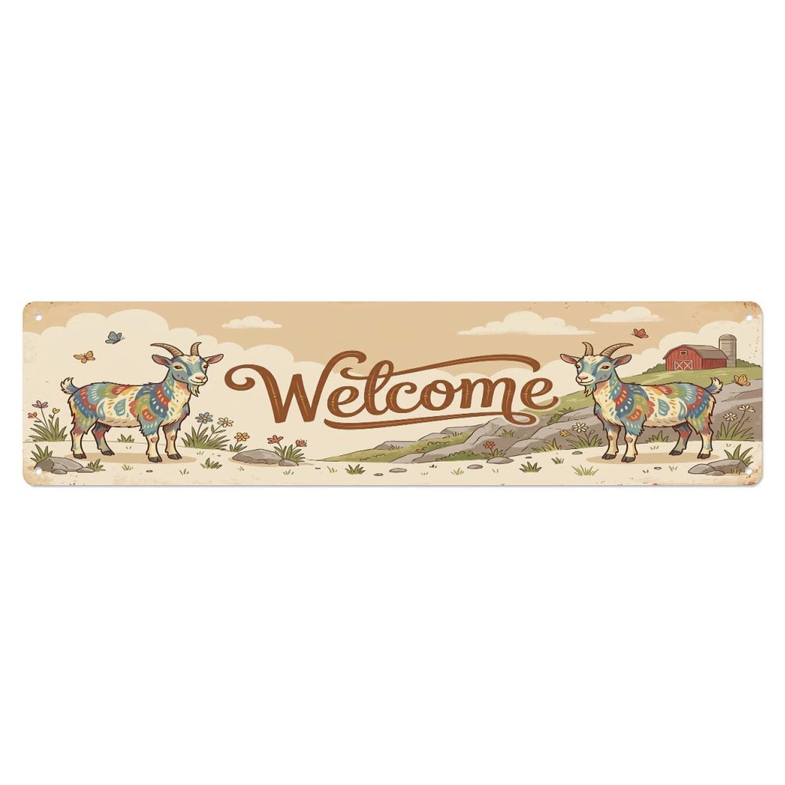 Cxhjca 4X16inch(10X40cm) Vintage Welcome Myotonic Goat Metal Tin Sign
