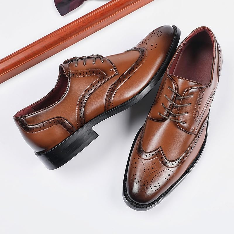 Mens Wingtip Brogue Dress Oxford Shoes Synthetic Leather Classic Lace Up Cap Toe Design Party Anti-Slip Non Slip Rubber Sole Block Heel Working2
