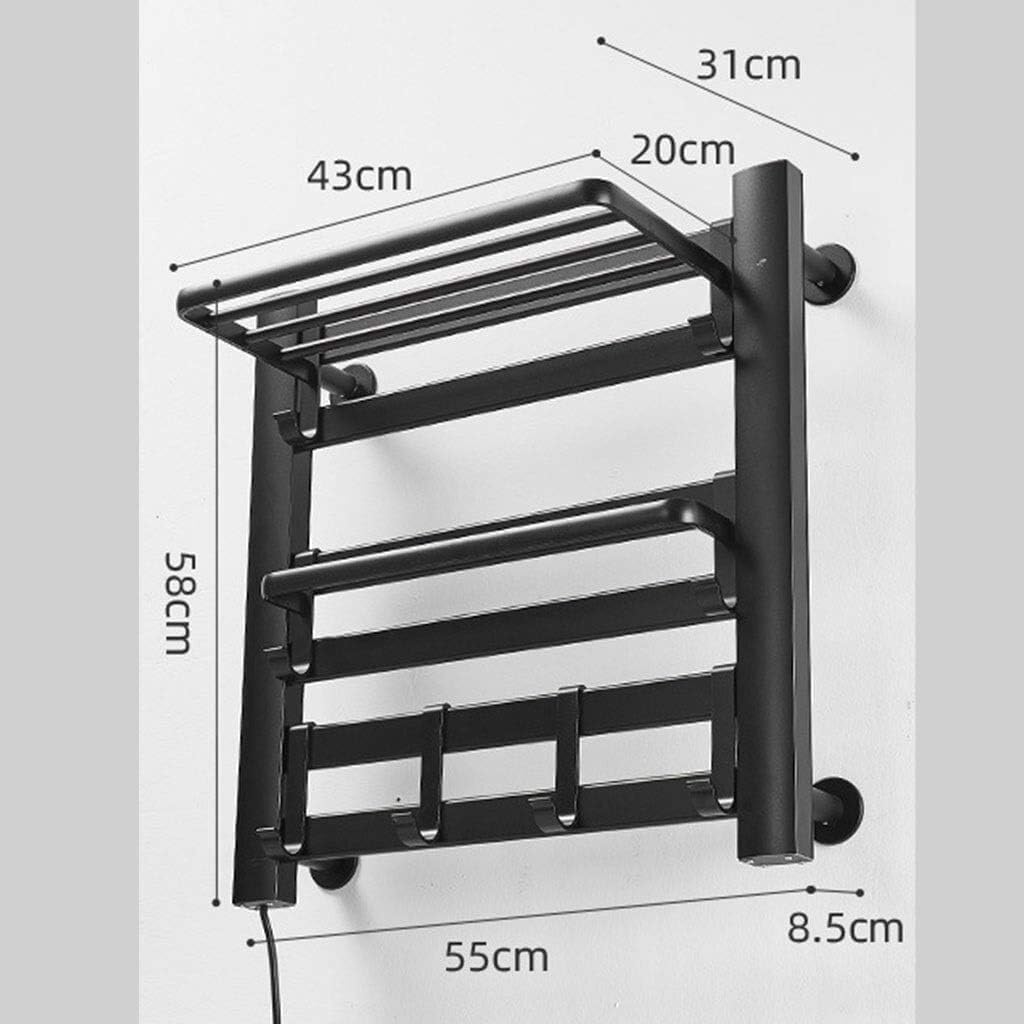 Thickened Stainless Steel Towel Warmer Rack - Smart Heated Drying Rack for Bathroom Space-Saving Wall-Mounted Design Aluminum Frame Pink Finish (Black