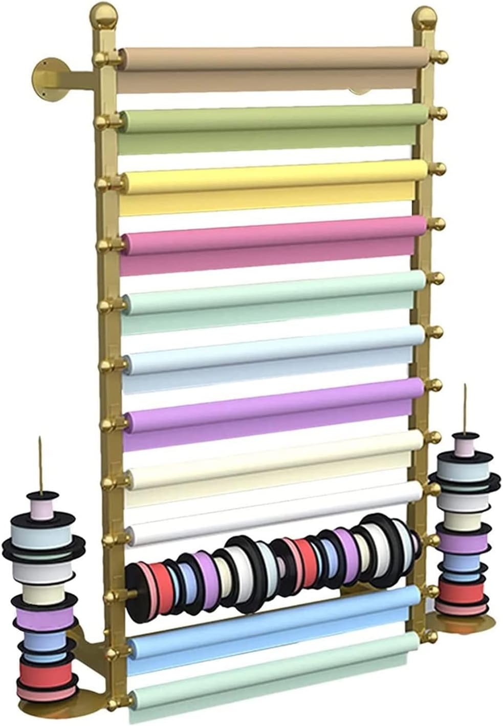 Flower Shop Ribbons Rolls Storage Organizer, Wall Mount Metal Removable Crossbar Gift Wrapping Paper Rack for Cake Stores (Color : White, Size : 120cm/47.2in) (Gold 120cm/47.2in)
