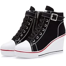 Mei MACLEOD Wedge Heel Sneaker for Women High Heel Sneaker Side Zipper/Lace Up Canvas Shoes for Ladies College Students