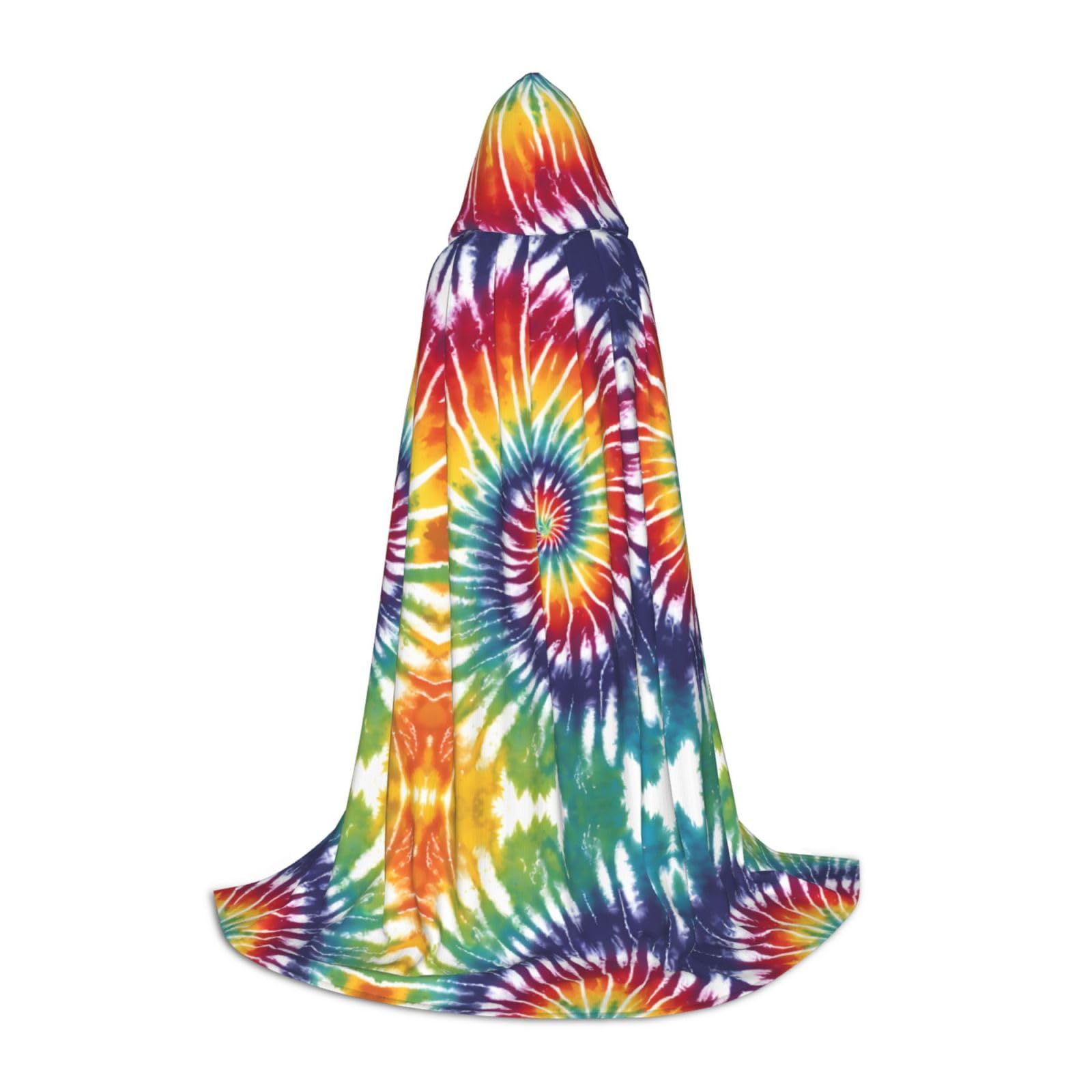 THFDDCFV Tie Dye Rainbow Print Hooded Cape For Teenagers Unisex Hooded Cloak Full Long Cape