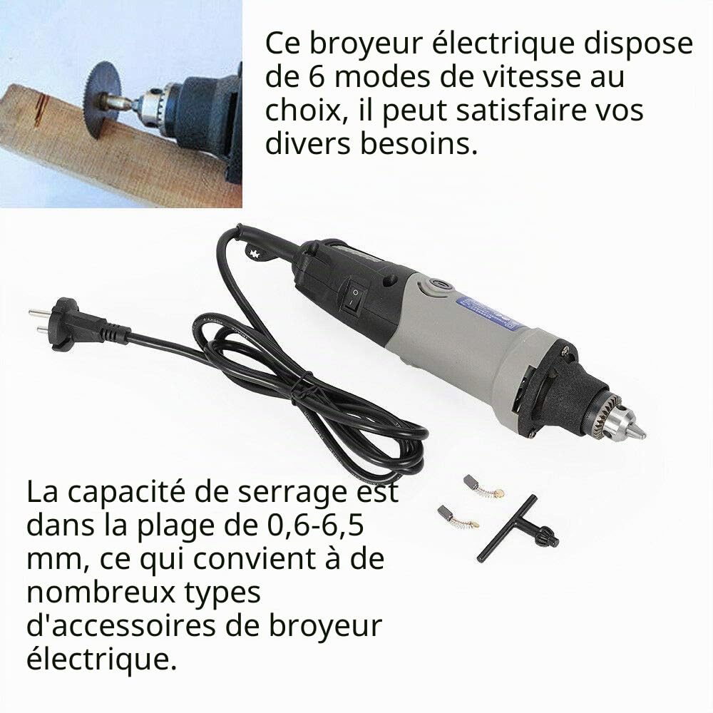 Mini perceuse électrique avec 6 vitesses variables 220 V 400 W 28000r/min