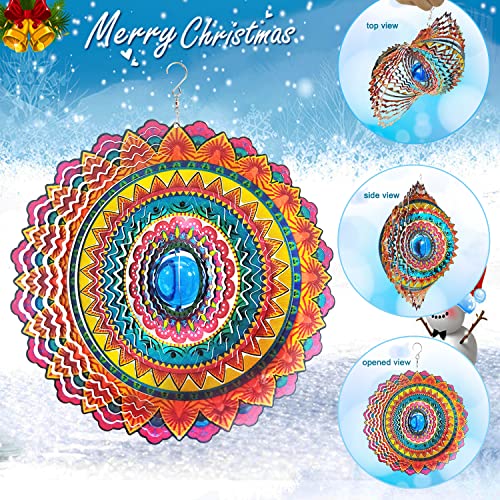 Image of FONMY Wind Spinner 3D Stainless Steel Christmas Decoration Room Decor Indoor /Outdoor Garden Decoration Hanging Ornaments Kinetic Yard Art Decorations 12 inches Multi Red Mandala Wind Spinners