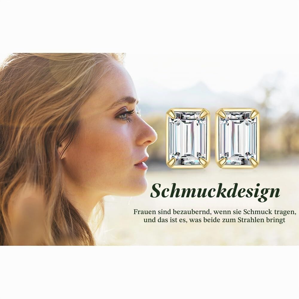 JewelryPalace Smaragdschliff 1ct Moissanite Solitär Ohrstecker Silber 925 Damen, Braut Schmuck Set, Ohrringe Silber Mädchen Edelstein,Ohrstecker Silber mit Stein Geschenk Frauen Rosegold Gold