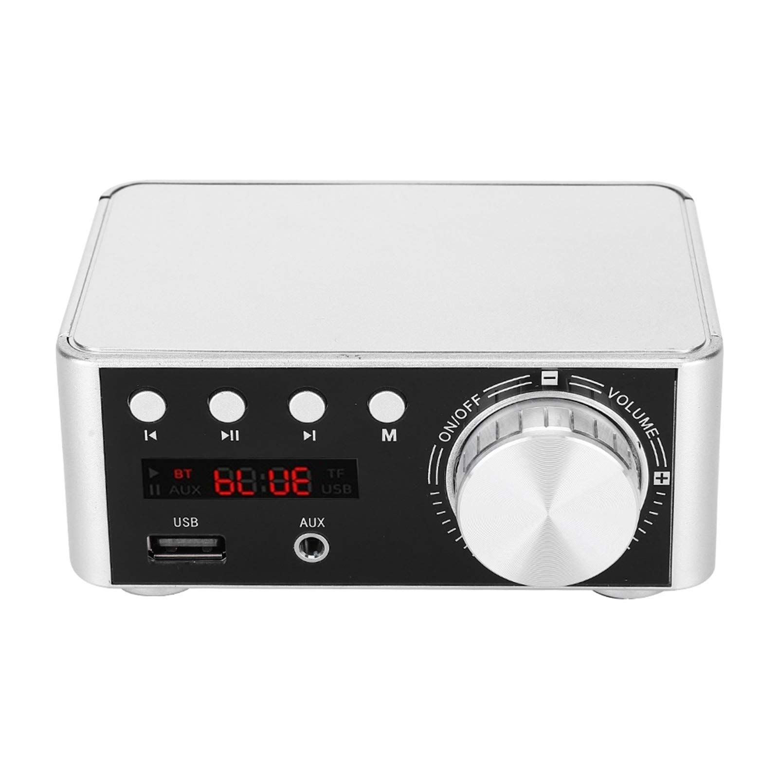 FTVOGUE Placa Amplificadora de Audio Bluetooth 5,0, Canal Dual de 50W, Sonido Hi-Fi para Cine en Casa y Estudio de Música, Compatible con Tarjeta de Memoria (Silver)
