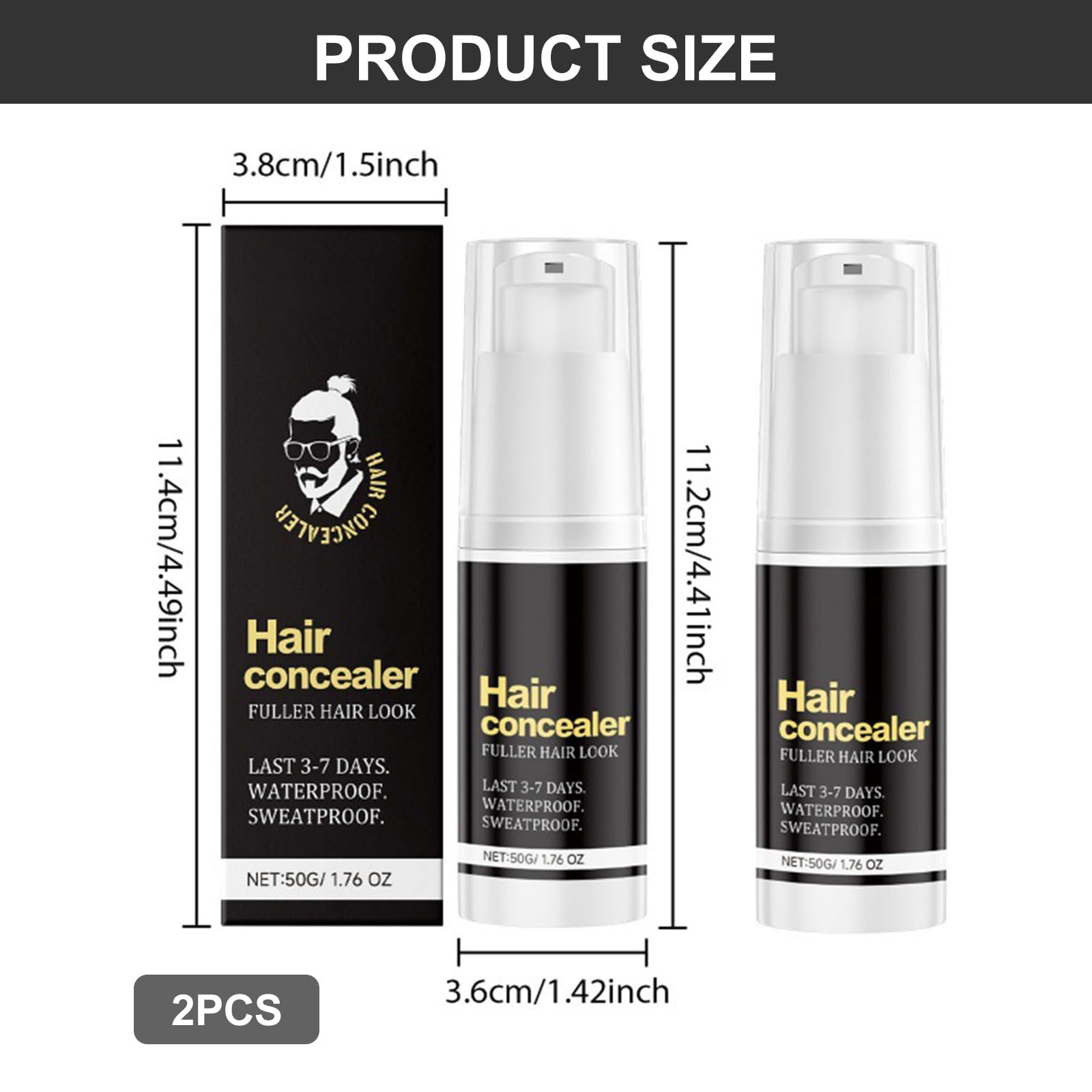 Haarabdeckstift,2 Stück Hair Concealer Creme,Hair Concealer Wasserdicht für Männer,Hairline Root Coverage Fuller Powder,Enhances Hairline Haar Concealer für Dünner Werdendes und Feines Haar