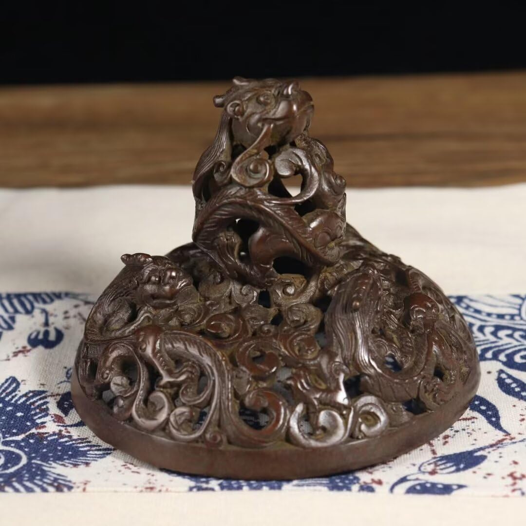 Quemador de Incienso Chino de Cobre Puro, Regalo Zen, Estufa de meditación para el hogar, Oficina, hogar, Estilo Chino con Tapa, Quemador de sándalo Decorativo.