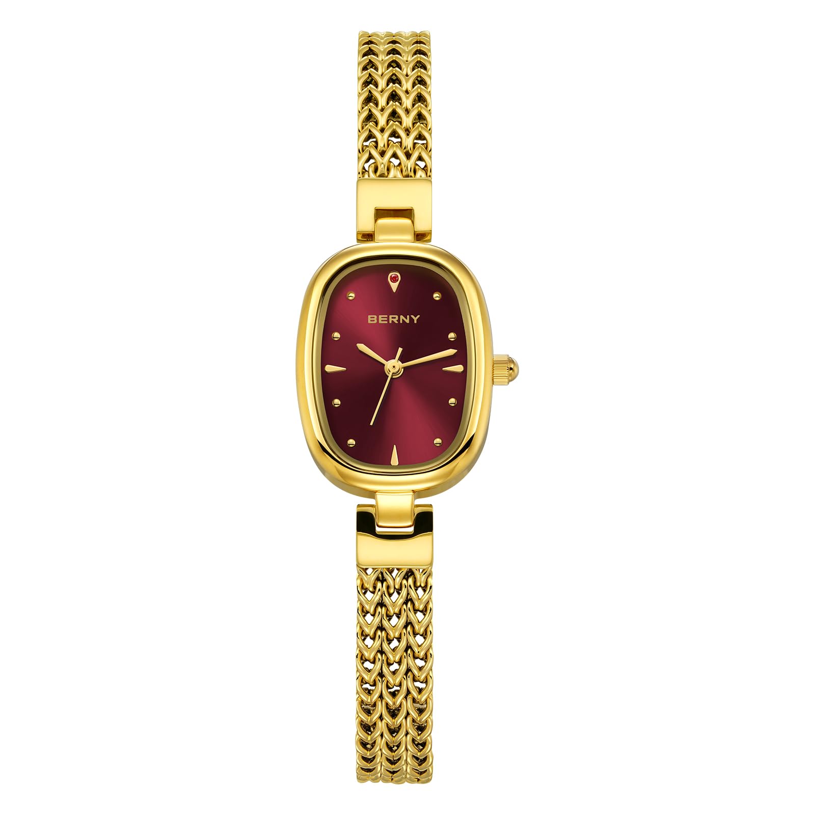 BERNY Relojes De Oro para Mujeres Reloj De Pulsera Ovalado Vintage Analógico De Cuarzo para Damas Reloj De Pulsera De Lujo Resistente Al Agua