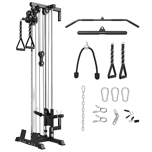 Mikolo Wall Mount Cable Station, Cable Crossover Machine with Dual Pulley System and 18 Adjustable Positions for Home Gym Fitness Equipment - Black Cable Machine