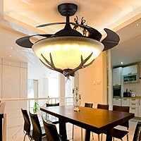 Vista 2 de Ventilador de techo reversible invisible de 42 pulgadas con luces LED y control remoto, 4 aspas retráctiles para sala de estar, kits de luces