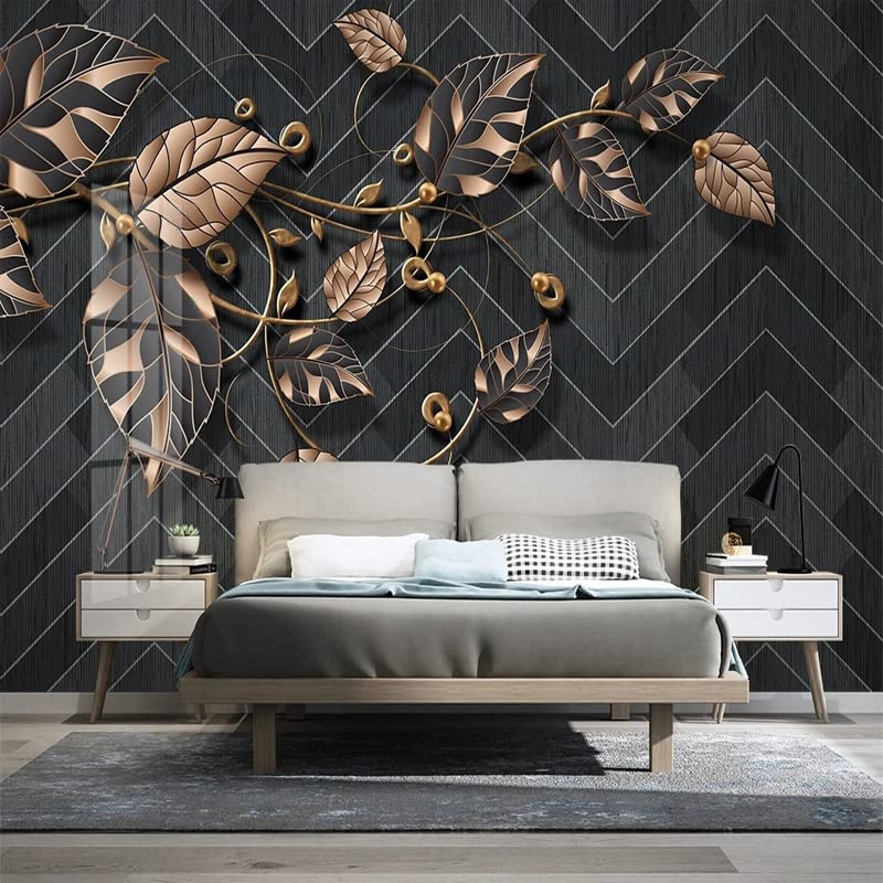 Papier peint 3D feuilles marron pour masquer les défauts du mur