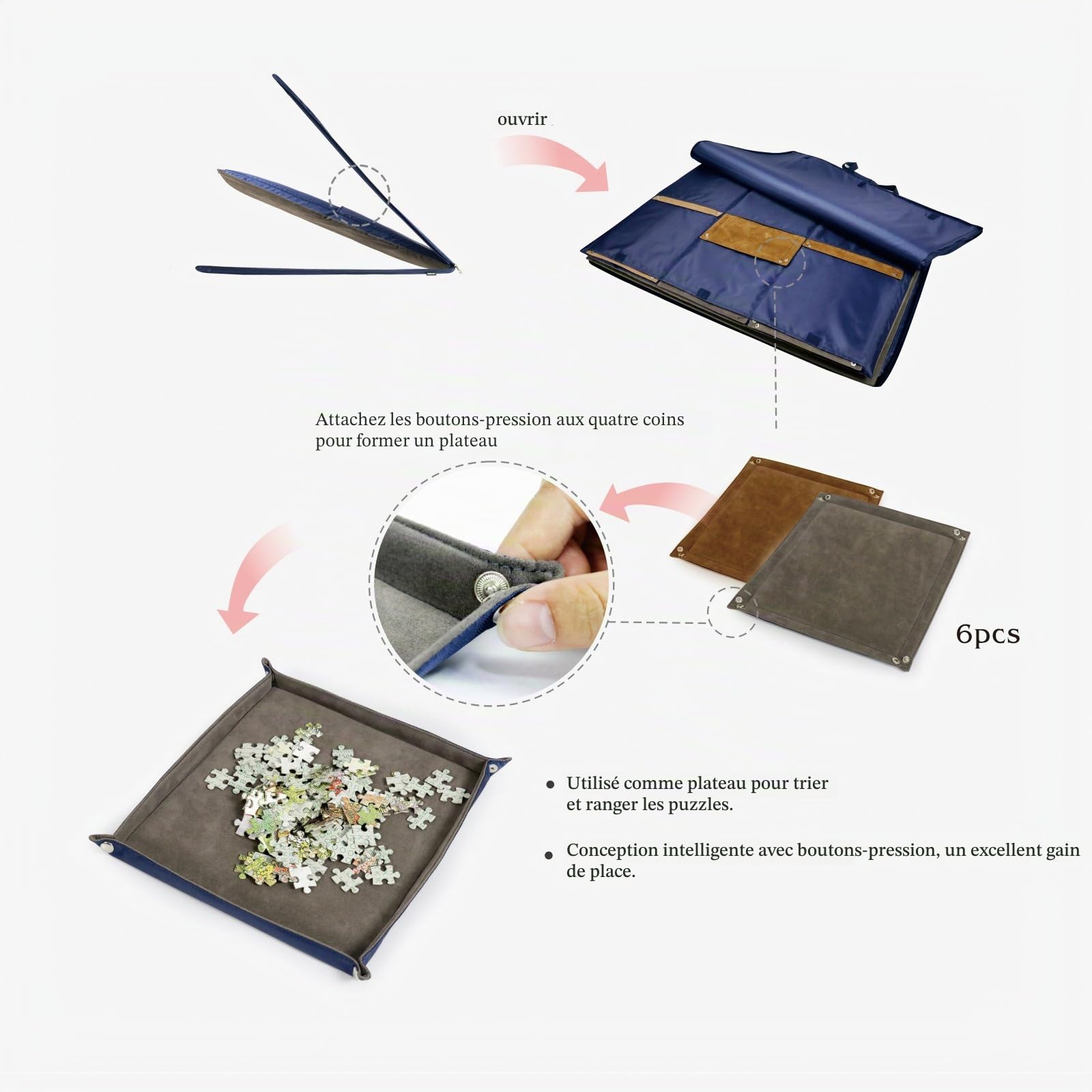 LAVIEVERT Oxford Puzzle en tissu avec étui, rangement de puzzle portable jusqu'à 1 500 pièces, bleu