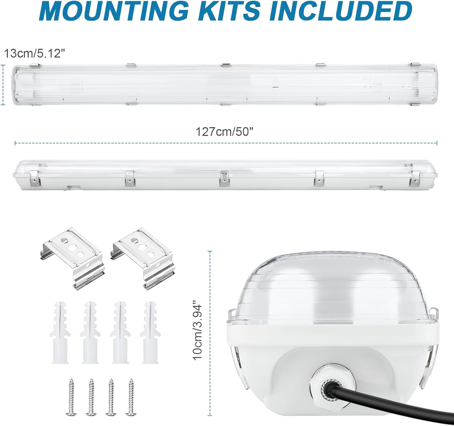 BRILLIHOOD LED Vapor Proof 4ft Light Fixture, 36 Watt, 4000lm, 6000K (Bright White), Clear Cover, IP65 Waterproof 4' Long Overhead Shop Light, Indoor Outdoor Lighting, 4-Pack