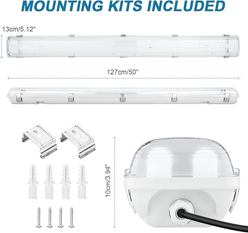 Miniatura 7 de BRILLIHOOD Lámpara LED a prueba de vapor de 4 pies, 36 vatios, 4000 lm, 3500 K (blanco cálido), cubierta transparente, IP65 impermeable de 4 pies de